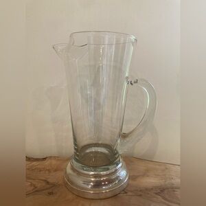VTG MCM Clear Blown Glass Martini/Coctail Pitcher With Silver Base